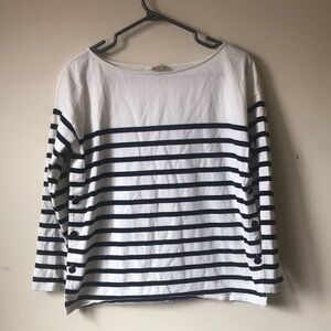 Sezane White and Black Striped Boatneck Long-Sleeve Top